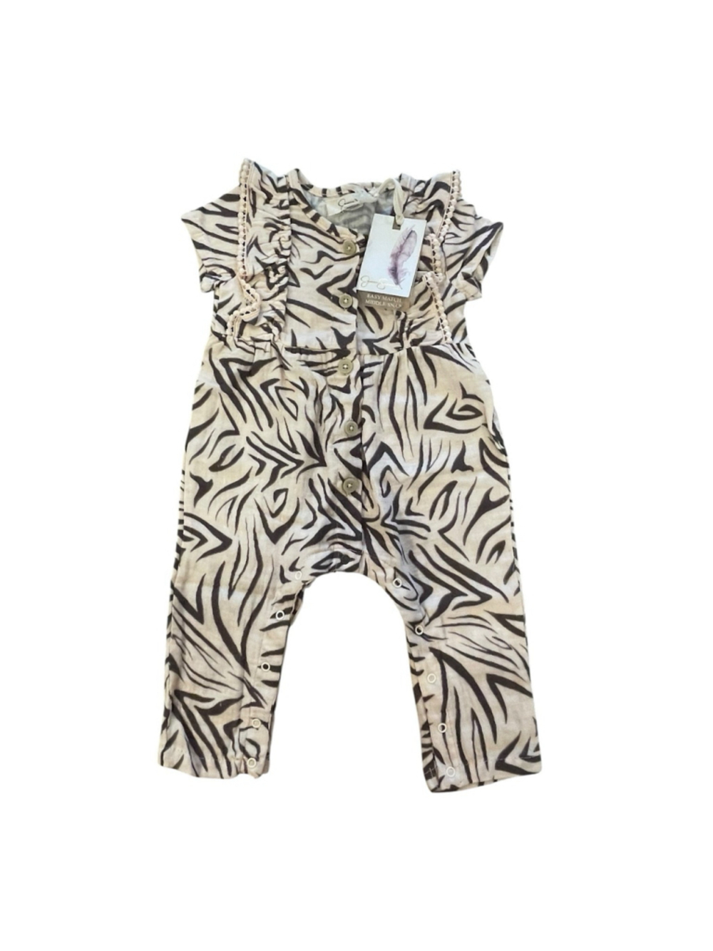 Jessica Simpson Girls Size 12 Month Zebra Print One Piece Romper Coverall NWT